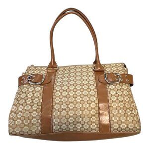 Nine West Geometric Jacquard Satchel Handbag Brown Tan Y2K Shoulder Bag